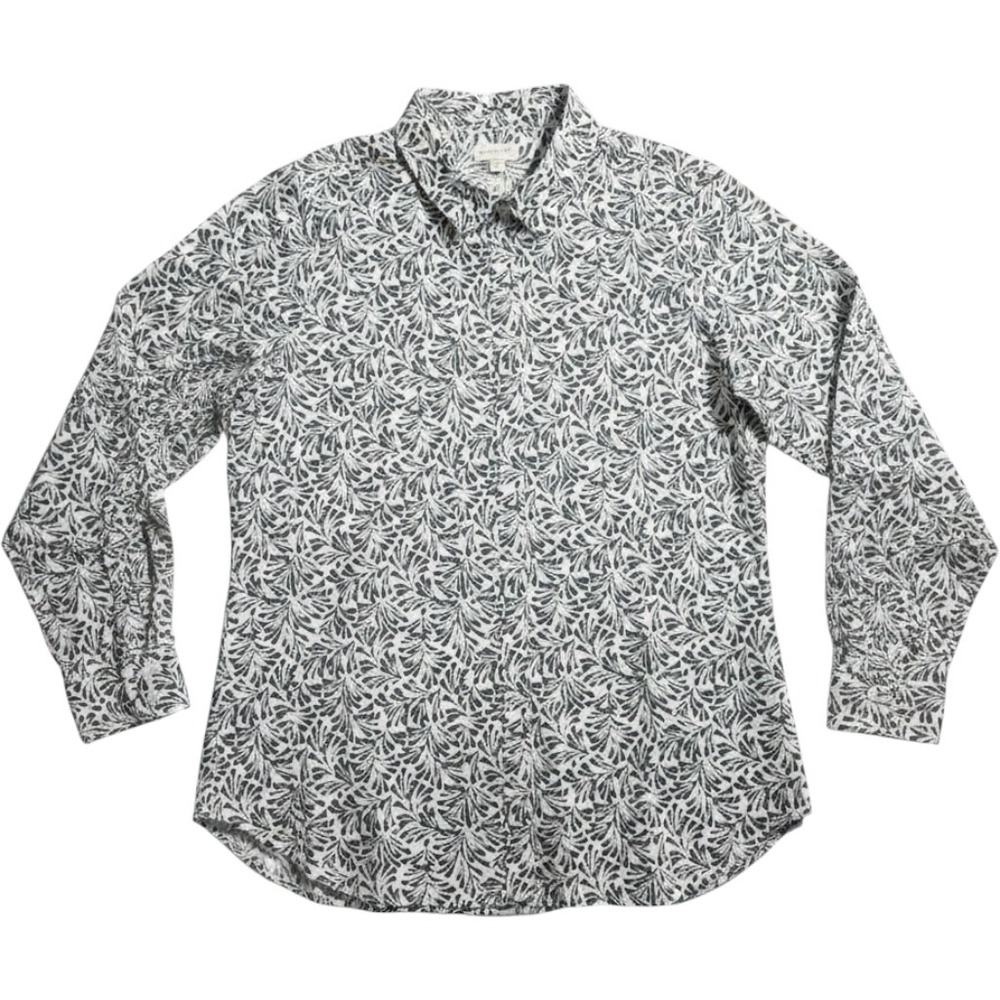 Garnet Hill Womens 8 Organic Pima Cotton Button Down Shirt Top White Leaf Office